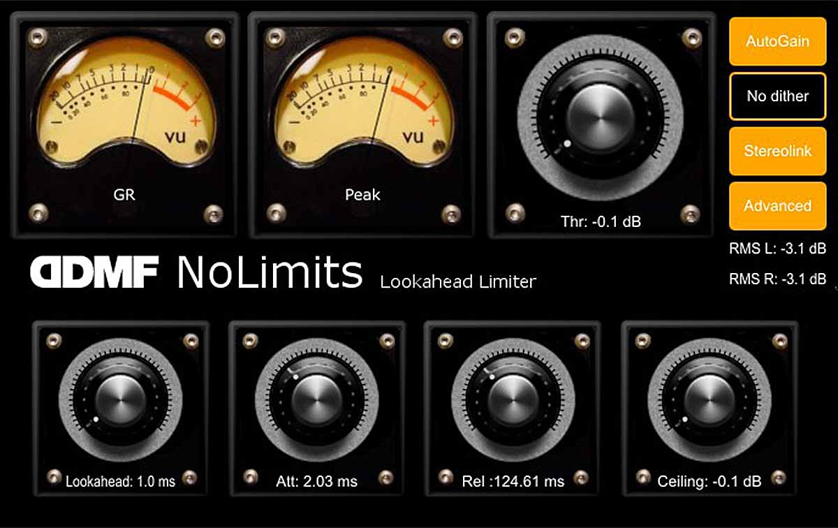 DDMF NoLimits is a limiter VST (Virtual Studio Technology) plugin for Windows and macOS. DDMF NoLimits runs as a VST, RTAS, AU, and AAX plugin. DDMF NoLimits VST plugin can be used with all major digital audio workstations (DAW) including Live, Logic, Cubase, Pro Tools, and others.