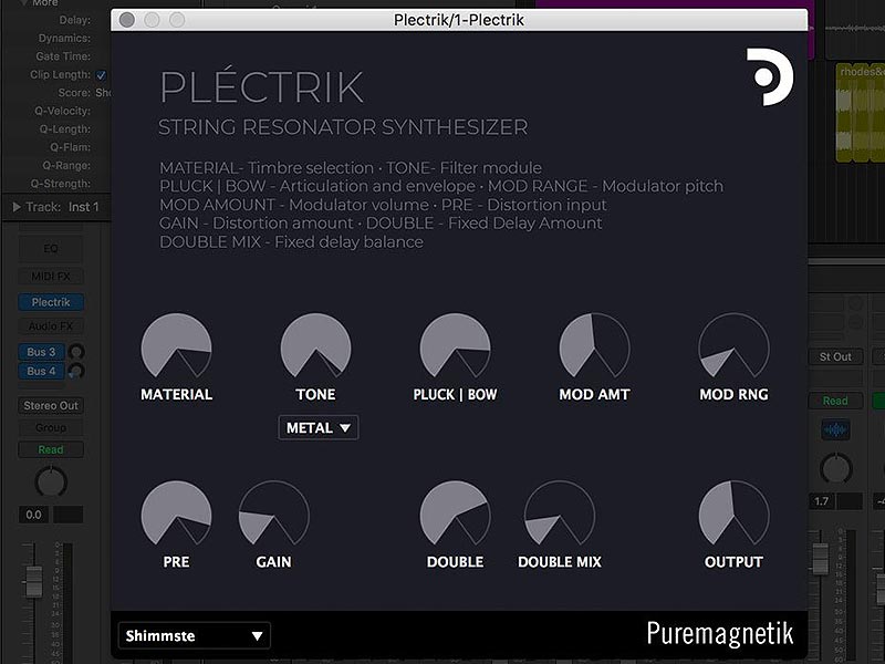 Puremagnetik's Pléctrik is a string resonator synthesizer VST (Virtual Studio Technology) plugin for Windows 10. Pléctrik runs as a VST, and an AU plugin. Pléctrik VST plugin can be used with all major digital audio workstations (DAW) including Ableton Live, Logic Pro, Cubase, Pro Tools, and others.
