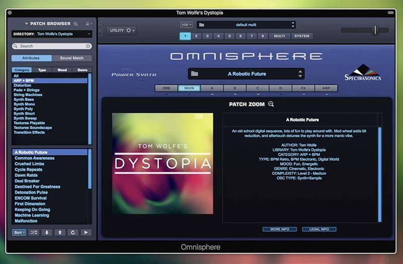 Dystopia is a bank of 100 atmospheric, raw, and edgy cinematic-style patches for Spectrasonics Omnisphere 2. 