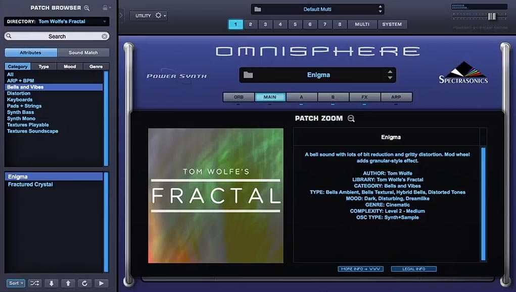 Fractal is a bank of 100 gritty, grainy, and slightly obscure sounds, from lo-fi textures and serene pads to blistering leads and crunchy sequences, for Spectrasonics Omnisphere 2.
