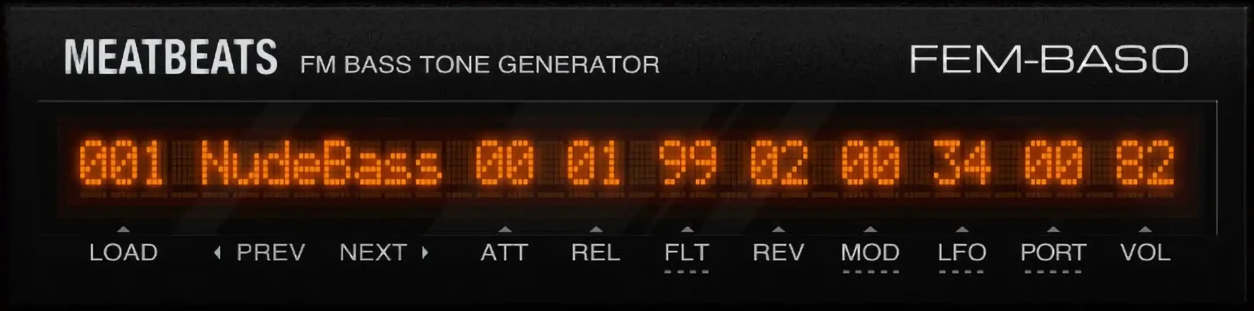 Meat Beats FEM-BASO vintage FM bass tone generator plugin interface